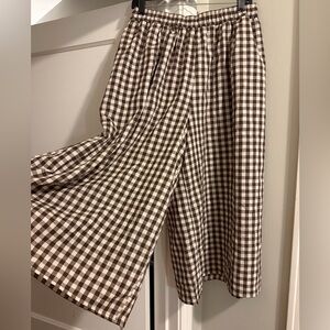Brown Checkered Wide-Leg Pants